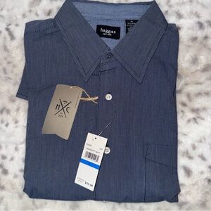 Haggar Men's Navy Pinstripe Button Down Shirt